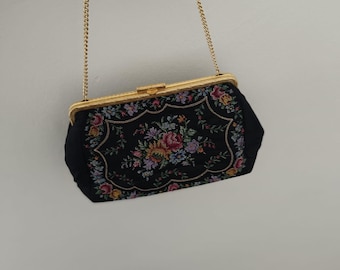 Vintage German Made Tapestry Evening Purse | Excellent Condition | Floral Embroidered Handbag | 1960s 1970s Retro Clutch | German
