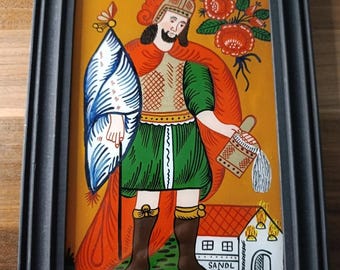 Antique German Reverse Glass Painting – Behind Glass Picture Folk Art Framed Wall Decor, Vintage European Art, Collectible European Art