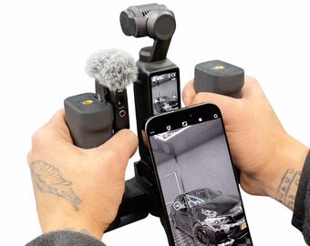 Stabilizzatore DJI Osmo Pocket 3/4 a doppia impugnatura con supporto per telefono / Mini rig con supporto magnetico per filtro ND / Configurazione per vlogging