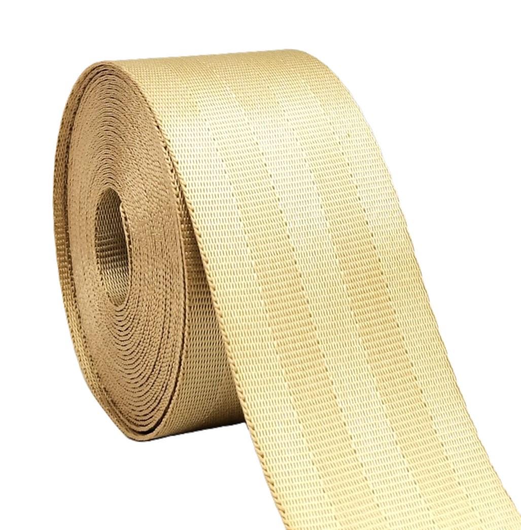 5, 10, 25 meters x 48mm polyester seat belt type strap deckchairs bed bases repairs resistant lashing car DIY Golden sand
