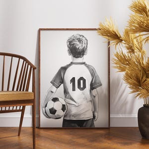 Póster digital "Niño con pelota" – Ilustración minimalista | cuatro colores | Mural habitación infantil y juvenil | Descarga instantánea en A3/A4