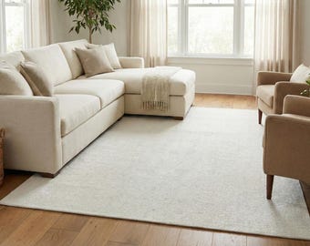 Hand-loomed New Zealand Wool Area Rug | Neutral Beige Linen-Look, Modern Boho