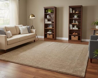 Hand-Loomed Striped New Zealand | Neutral Brown Beige | Minimalist Modern Wool Area Rug