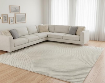 Hand-Knotted New Zealand Wool Area Rug: Abstract Geometric Beige and Gray (9x12 ft)