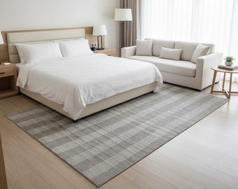 Handloom Flatwoven Striped Area Rug - Gray & Beige Stripes - Modern Bohemian Decor