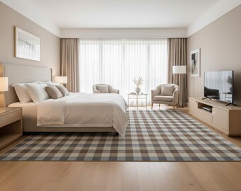 Handloomed Flatweave Area Rug - Brown & Beige Checkered Pattern