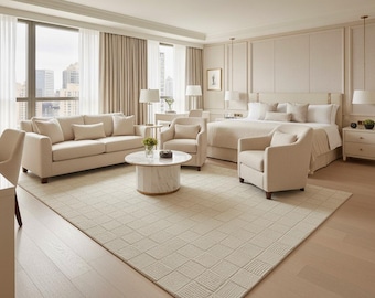 Handgewebter flachgewebter Beige karierter Teppich