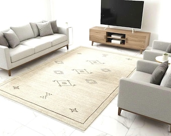 Hand loomed Beige Area Rug – Brown Geometric Diamond, Boho Tribal Design