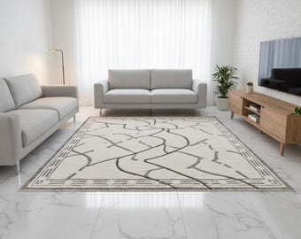 Hand-Loomed New Zealand Wool Area Rug - Luxurious Ivory & Charcoal Floral Medallion - Modern Bohemian