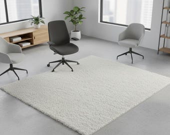 Hand loomed Flatwoven Area Rug - Soft White Fluffy Texture, Modern Boho Shag Style