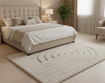 Hand Knotted New Zealand Wool Area Rug: Abstract Concentric Arch Design, 8x10 ft