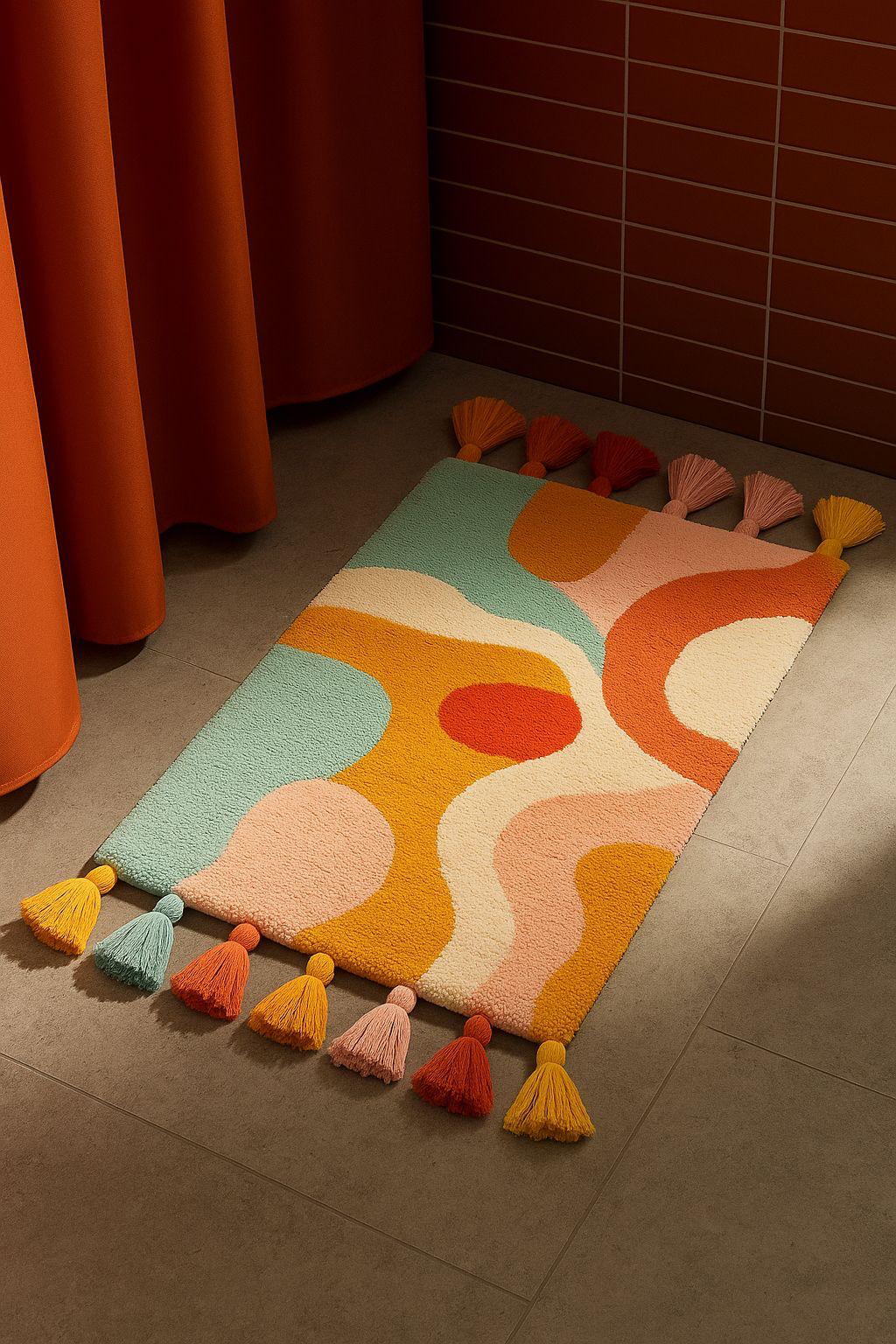 Colorful Handmade Bath Mat – Soft Non-Slip Retro Style Rug