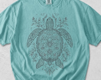 Floral Turtle T-Shirt, Ocean Wildlife Animal Shirt, Sea Life Lovers Gift