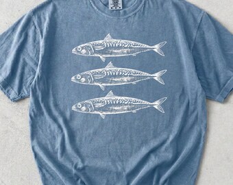 Three Sardines T-shirt, Les Sardines Tee, Sea Life Shirt, Portuguese Sardines Tshirt, Sardine Nautical Shirts, Sardines Big And Tall Shirt