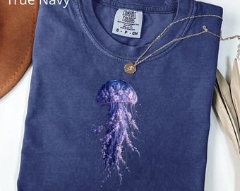 Lavender Jellyfish Floral  T-shirt, Sea Animal Jellyfish Shirt, Jellyfish Tee, Jellyfish T Shirt, Sea Creatures Shirt, Jellyfish Lovers Gift