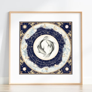 Stampa Zodiacale Pesci, Stampa Celeste, Regalo per Amico, Compleanno, Arte Astrologica, Segno Zodiacale, Arte Murale