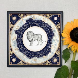 Stampa zodiacale Leone, stampa celeste, regalo per amico, compleanno, arte astrologica, segno zodiacale, arte murale