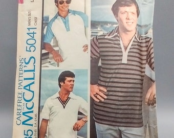 70s Men's Polo Shirts Sewing Pattern - McCall's 5041 - Size Large