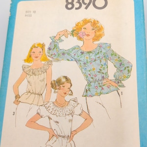 1970s Peasant Blouse Vintage Sewing Pattern - Simplicity 8390 - Size 10