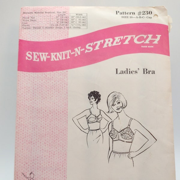 1970 Vintage Ladies' Bra Sewing Pattern - Sew Knit N' Stretch #230 - Size 38" A, B, C Cup