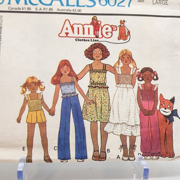 1970s Annie's Clothes Line Child's Top, Skirt, and Pants Sewing Pattern - Carefree by McCall's 6027 - Child Size Large