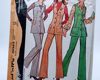 McCall's 3313 Vintage 1970s Sewing Pattern - Women's Knit Vest and Pants Sz 12 - 1972