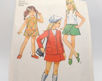 Vintage 70s Child's Dress with Shorts and Jacket - Simplicity 8718 - Child Size 6 - 1970