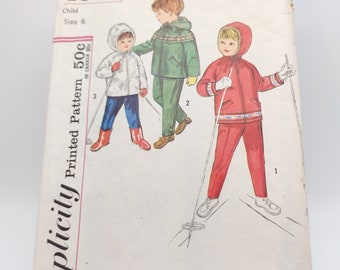 Veste à capuche et pantalon de ski pour enfant, vintage des années 1960 - Simplicity 4636 - Taille enfant 6