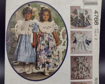 1990's Girls' Dress with Removeable Bibs - McCall's 4768 - Child's Size 2