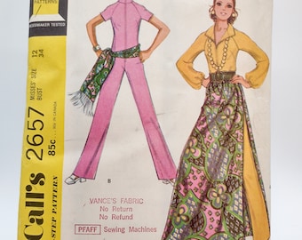 1970s Misses Jumpsuit, Skirt, and Sash Sewing Pattern - McCall's 2657 - Misses Size 12