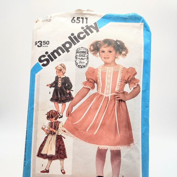 Vintage Gunne Sax Simplicity 6511 Child Sewing Pattern - 1984 - Child Size 5 - Cottagecore, Prairie Dress