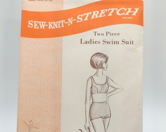 60s Vintage Two Piece Swimsuit/Bikini Sewing Pattern - Sew Knit N Stretch #152 - Sizes 8-12 - Factory Folded