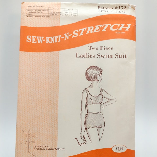 60s Vintage Two Piece Swimsuit/Bikini Sewing Pattern - Sew Knit N Stretch #152 - Sizes 8-12 - Factory Folded