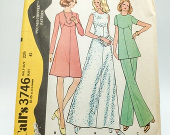 70s Dress, Tunic, and Pants Vintage Plus Size Sewing Pattern - McCall's 3746 - Size 22 1/2