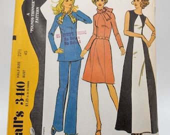 70s Mod Dress or Pantsuit Vintage Plus Size Sewing Pattern - McCall's 3410 - Bust Size 45"