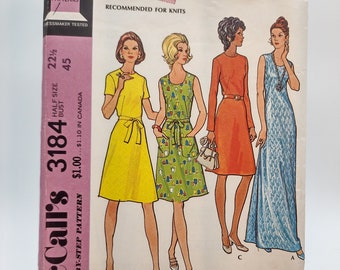 1970s Women's Dress Sewing Pattern - McCall's 3184 - Size 22 1/2 - Plus Size Vintage Sewing Pattern