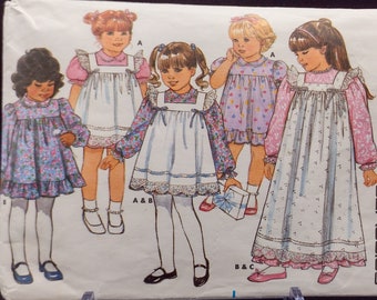 1980s Toddler's Dress and Pinafore Sewing Pattern - Butterick 3554 - Child Size 1-3