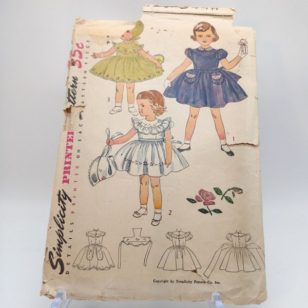 1950s Child's Dress and Bonnet Pattern - Simplicity 4055 - Child's Size 6