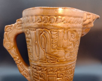 1949 Frankoma Mayan Aztec Pattern 60 oz Pitcher 7D - Desert Gold - Midcentury Vintage Pottery Tableware - Great Condition