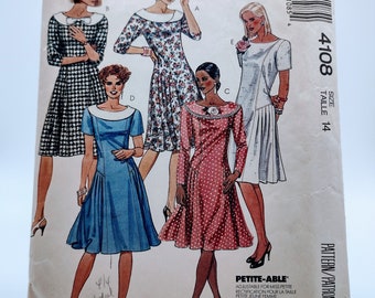 McCall's 4108 Vintage 80s Sewing Pattern Women's Dress - Sz 14 - 1989