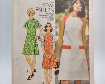 1970s Women's Knee-length Dress Sewing Pattern - Simplicity 6215 - Misses Size 20 1/2