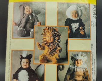 1990s Toddler's Animal Costumes - Elephant, Lion, Panda, Monkey, Skunk - McCall's P387 - Child's Size 1