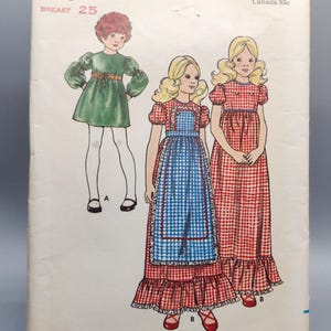 Girl&#39;s Long or Short Dress and Apron Vintage Sewing Pattern - Butterick 6458, 1971 -  Size 6