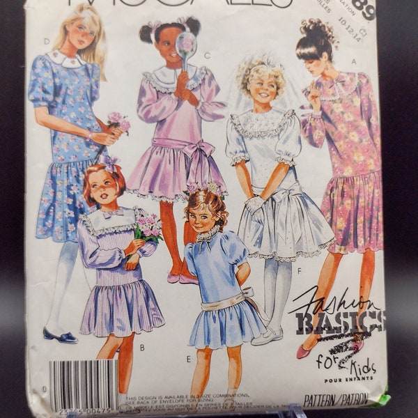 1980s Girls' Dress Sewing Pattern - McCall's 3489 - Child's Sizes 10-14