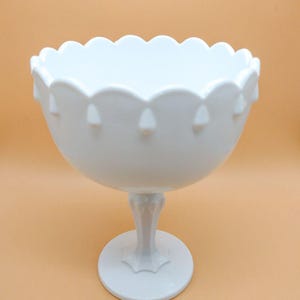 Vintage Indiana Glass MCM Milk Glass Teardrop Pedestal Compote Bowl