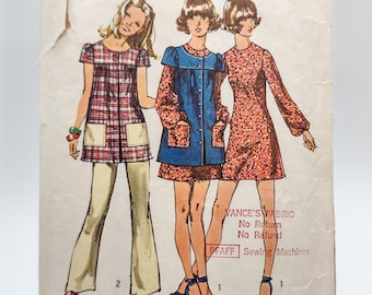 70s Vintage Mini-Dress, Pants, and Smock Sewing Pattern - Simplicity 9834 - Size 12