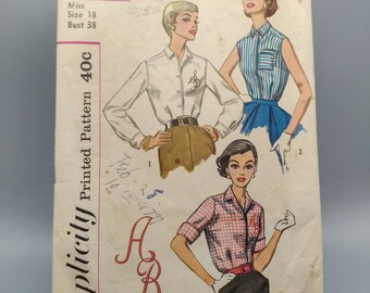 50s Vintage Button Up Blouse | Simplicity 2195 | Size 18