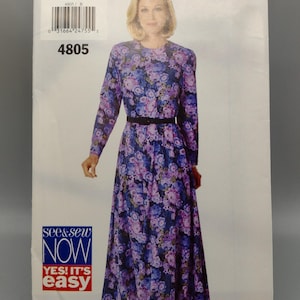 Vintage Long Sleeve Long Dress Sewing Pattern | Butterick 4805 | Size 12-16
