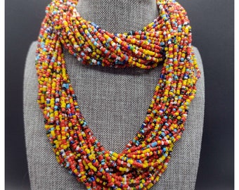 Vintage Rainbow Seed Bead Multi-strand Necklace