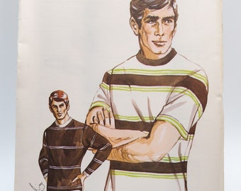 70s Vintage Men's T-Shirt Sewing Pattern - Kwik Sew 309 - Sizes S-XL - Uncut